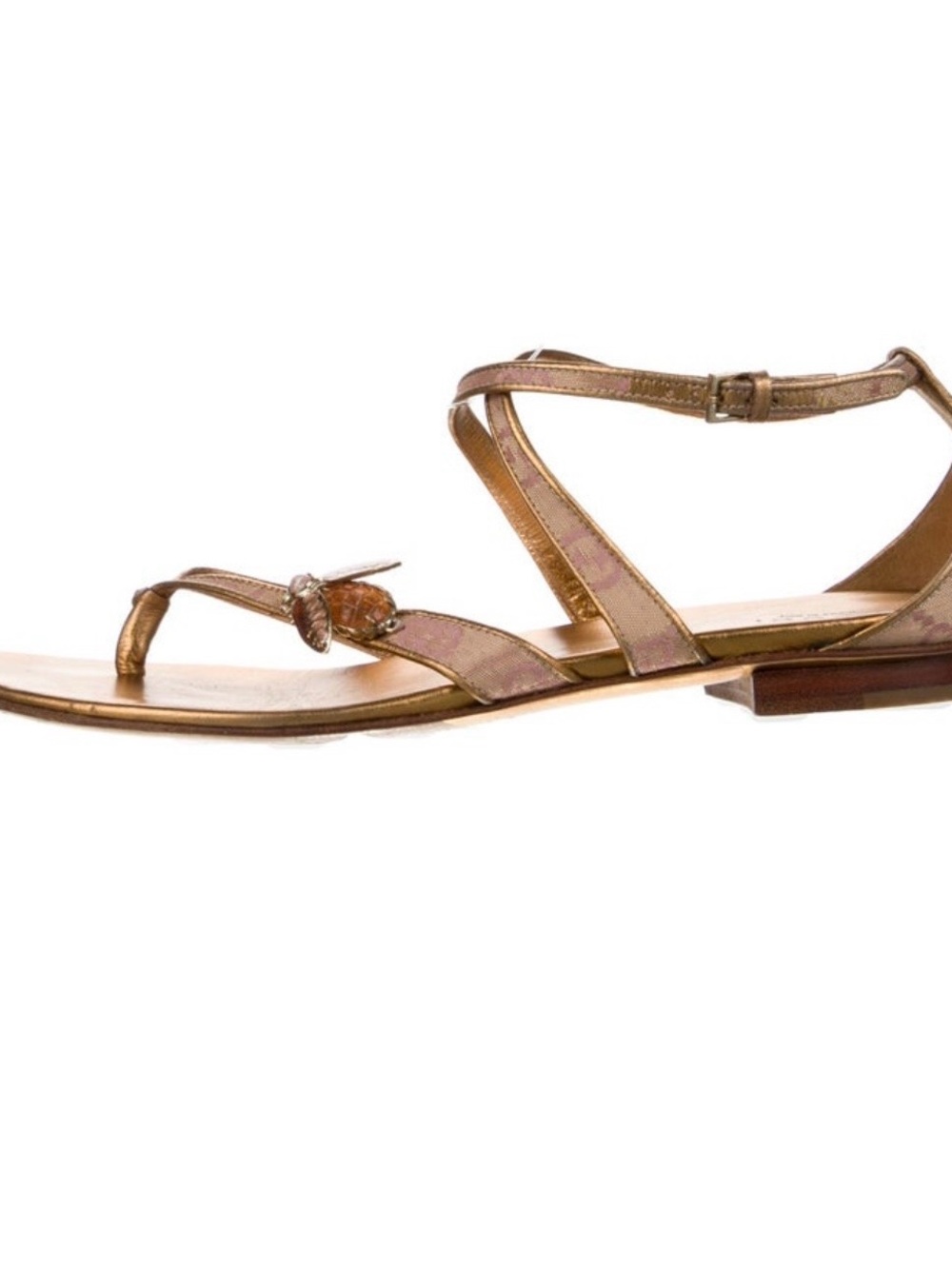 Gucci Women's Metallic Gold Strappy Flat Sandals used size 37.5